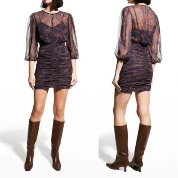 Veronica Beard "Kerri" Vintage-Inspired Print Silk Dress, Ruched Skirt, Size 6 - Picture 2 of 10